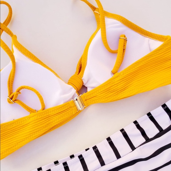 Women's Two-Piece Bikini with Bow Knot Top and Striped Bottoms Small - Picture 6 of 6